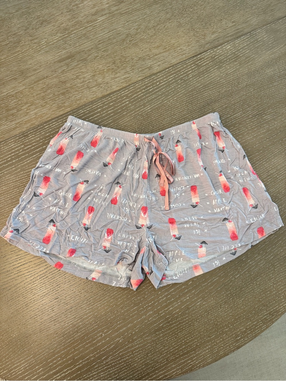 HUE Light Gray Pajama Shorts with Subtle Pink Accent